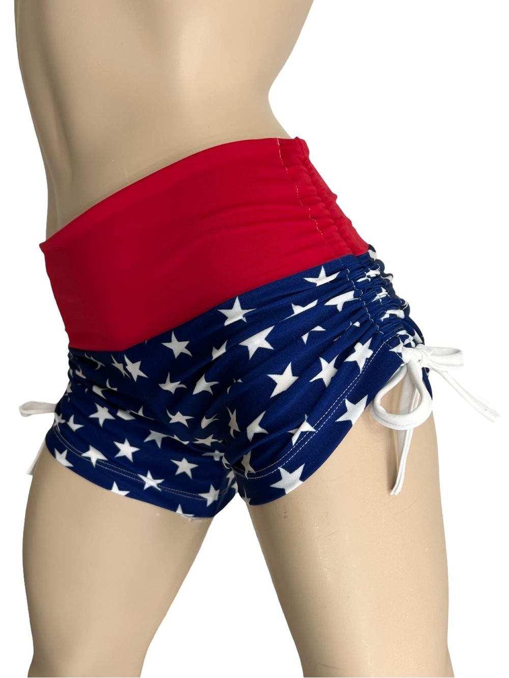 American Flag Blue Star Workout Swim Yoga Fitness Shorts - July 4th -Made in USA - Picture 3 of 5